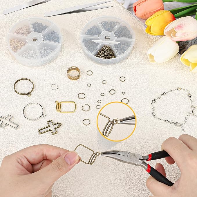 Gartful Open Jump Rings for Jewelry, 4-10mm Bronze Jump Ring with Jewelry Pliers & Tweezers & Opener Ring Jewelry Making Supplies for Clasps Repair & DIY Crafts