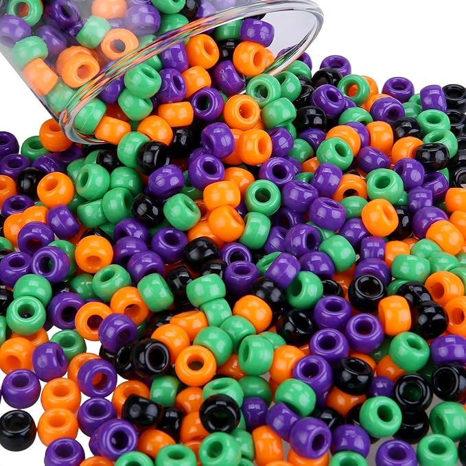 megoogo 1000pcs halloween pony beads plastic round bead diy craft beads bracelets making hair beads for braids party decoration supplies