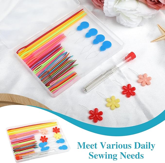 60 PCS Yarn Needle Kit, Including Bent Tapestry Needle 3 Sizes Weaving Needle Darning Needles for Yarn, Knitting Needles with Needle Threaders for Sewing and Crochet Supplies