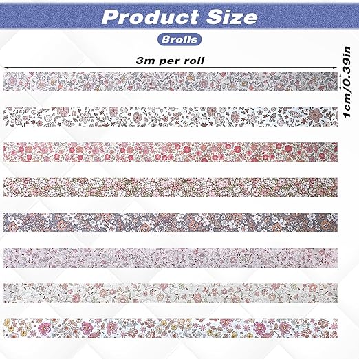 8 Rolls Floral Washi Tape, Cute Washi Tape Thin Retro Decorative Antique Patterns Masking Tapes for Arts,DIY Crafts,Journals,Planners,Scrapbook,Junk Journal,Wrapping