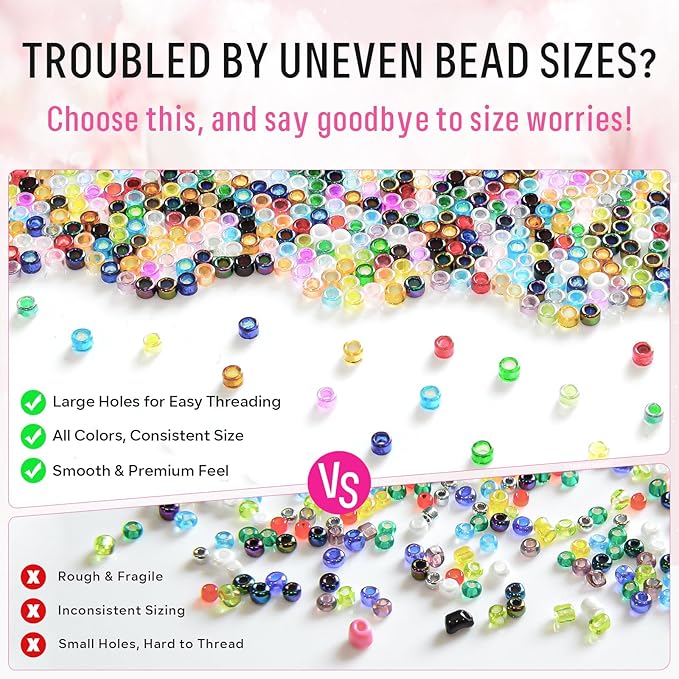 14000Pcs 2.5mm Glass Seed Beads Kit with Large Hole, 28 Colors Uniform Beads for Jewelry Making Supplies, DIY Crafts Bracelets Necklaces Earrings Jewelry Making Kit