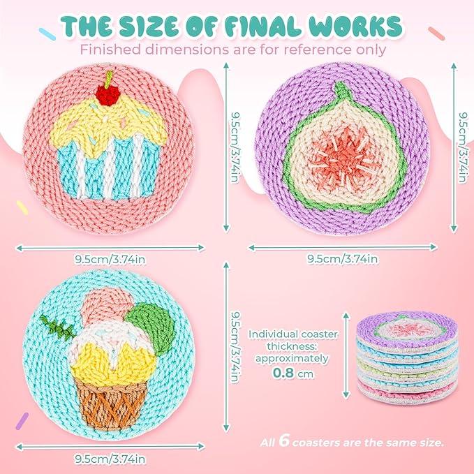 punch needle kit-6,embroidery kit for beginners,punch needle kits adults beginner,needles, curved scissors, a tool storage box, yarn, easy-to-follow instructions, and tutorial videos-Fruit Dessert