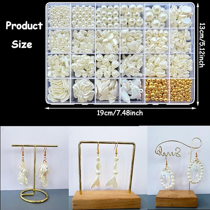 990Pcs ABS Imitation Pearl Beads for Jewelry Making, Assorted Heart Star Bow Flower Seashell Starfish Aesthetic Cute Bead for Bracelet Necklaces Earrings DIY Crafts Phone Charm Keychain