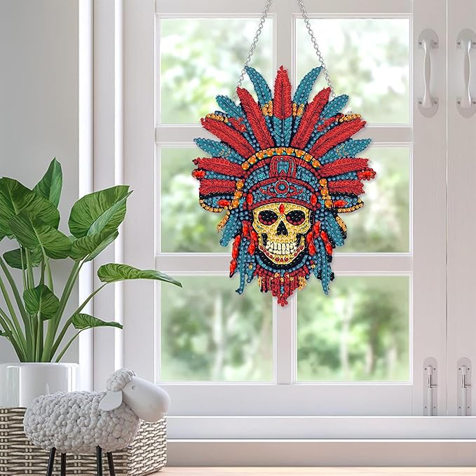 SKRYUIE Skeleton Hanging Diamond Art Kits for Adults Pendant Suncatcher, Special Shaped Crystal DIY Pearl Diamond Painting Kit, Gift for Mother Spring Summer Window Wreath Decor 7.91 x 6.1 Inch A4