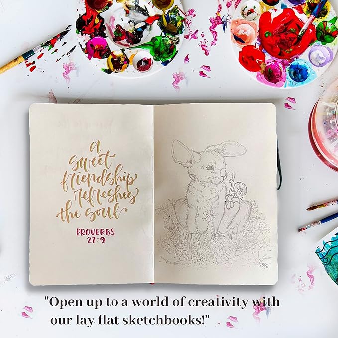 a5 sketchbook, lay flat softcover sketch book for everyone, ideal for ink, water color, pen, pencils, 160 tear resistant pages, size: medium, leda art supply