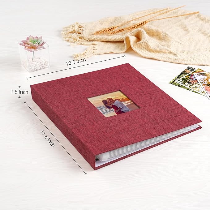 Mublalbum 8.5x11 Inch DIY Scrapbook Photo Album with 40 Plastic Sleeves 80 Pages Top-Loading Protectors, Linen Cover 3-Ring Binder for Baby Wedding Travel and DIY Projects (Red)