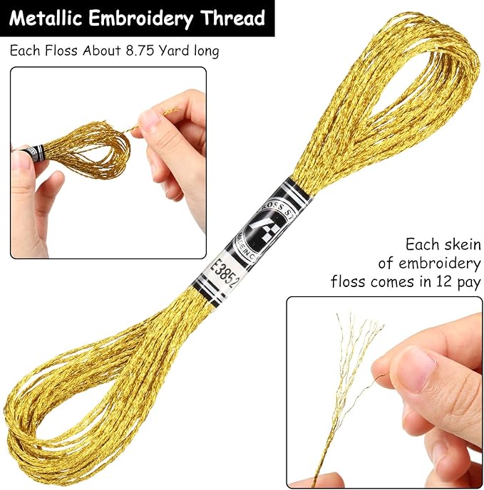 WILLBOND 24 Skeins Metallic Embroidery Floss - Glitter Embroidery Threads for Cross Stitch Crafts Friendship Bracelets(Multiple Color)