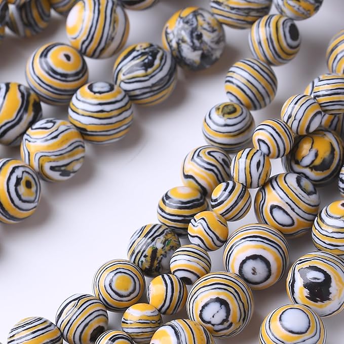 Yellow Peacock Turquoise Stone Beads for Jewelry Making Gemstone Round Crystal Bracelet Necklace 1 Strand 15.5inch 31PCS 12MM
