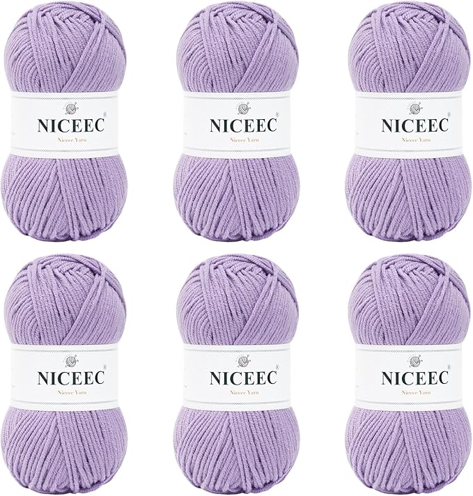 NICEEC 300g Soft Assorted Colors Yarn - Sport Weight,100% Acrylic, 4 Ply, Bonbons Yarn for Crochet & Knit, DIY Project Starter Kit for Kids or Adults(Total 870yds) - Light Purple