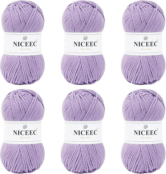NICEEC 300g Soft Assorted Colors Yarn - Sport Weight,100% Acrylic, 4 Ply, Bonbons Yarn for Crochet & Knit, DIY Project Starter Kit for Kids or Adults(Total 870yds) - Light Purple