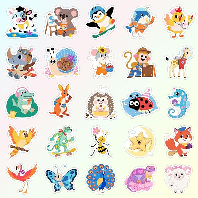 wercokt 50pcs animal stickers, cute water bottle stickers for kids, for teaching rewards, notebooks, stationery, luggage, cartoon pvc happy stickers