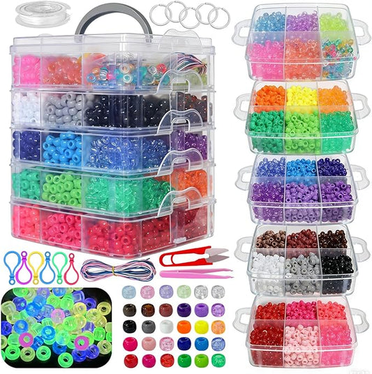 YMSDZHL 5600PCS Glow-in-The-Dark Pony Kandi Beads Keychain Making Kit, Friendship Jewelry Bracelet kit 30 Colors Hair Bead, Pets Art Crafts for Kids Beginners Birthday DIY Gifts