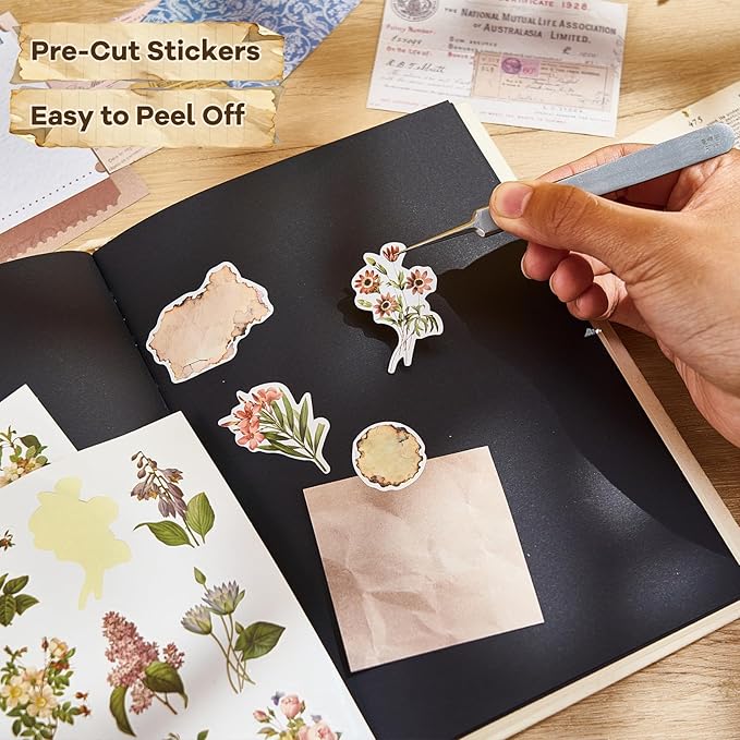 Gemmapylor 440PCS Vintage Scrapbook Paper,Junk Journal Ephemera Kit with 360 Decorative Papers & 80 Vintage Stickers, Aesthetic Journaling Supplies for Scrapbooking, Planner, DIY Crafts