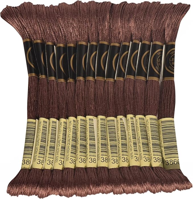 LE PAON Embroidery Floss, 14-Pack Six Strands 100% Long Staple Cotton Embroidery Thread, 8.7-Yard，Color Number：3860, Cocoa