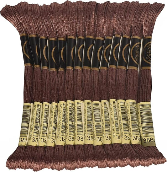 LE PAON Embroidery Floss, 14-Pack Six Strands 100% Long Staple Cotton Embroidery Thread, 8.7-Yard，Color Number：3860, Cocoa