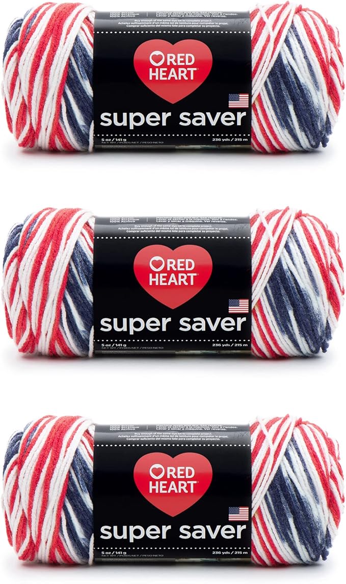 Red Heart Super Saver Yarn, 3 Pack, Americana 3 Count
