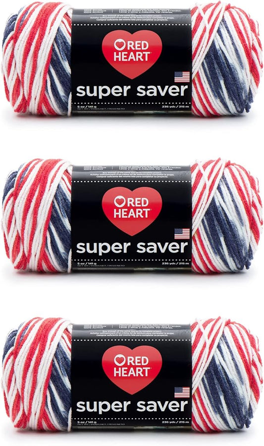 Red Heart Super Saver Yarn, 3 Pack, Americana 3 Count