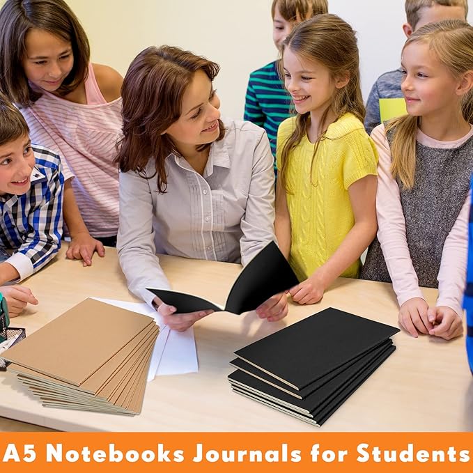 mimorou 100 pcs journals notebooks bulk - kraft softcover a5 small notebooks 5.5 inch x 8.3 inch notepads with 60 page 30 sheet for writing sketch travel office supplies(black, brown,lined)