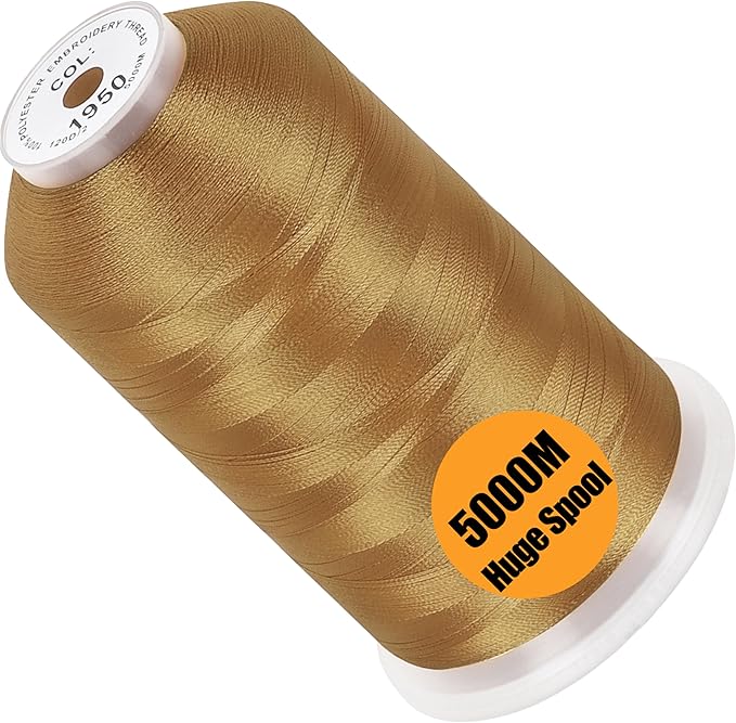 New brothread - Single Huge Spool 5000M Each Polyester Embroidery Machine Thread 40WT for Commercial and Domestic Machines - Christmas Gold
