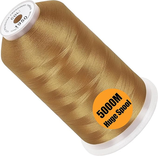 New brothread - Single Huge Spool 5000M Each Polyester Embroidery Machine Thread 40WT for Commercial and Domestic Machines - Christmas Gold