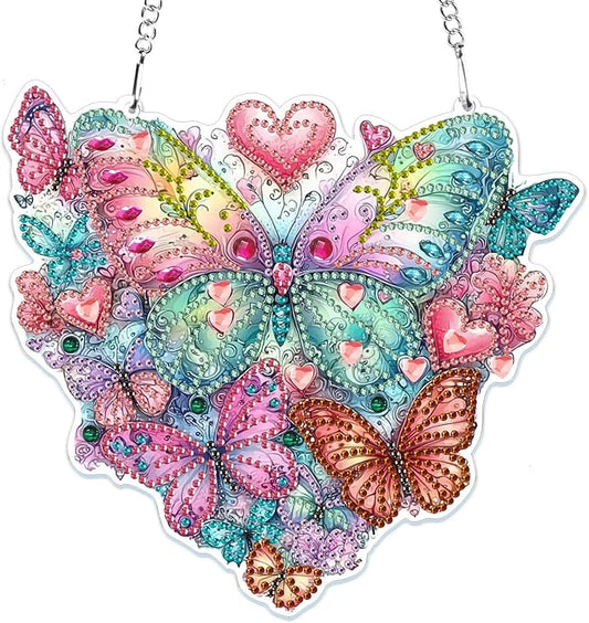 MOGTAA Butterfly Diamond Art Hanging Pendant Kits, 5D Special Shape Diamond Art Kits for Adults, Crystal Rhinestones Animal Diamond Painting Gem Art for Home Garden Wall Decor