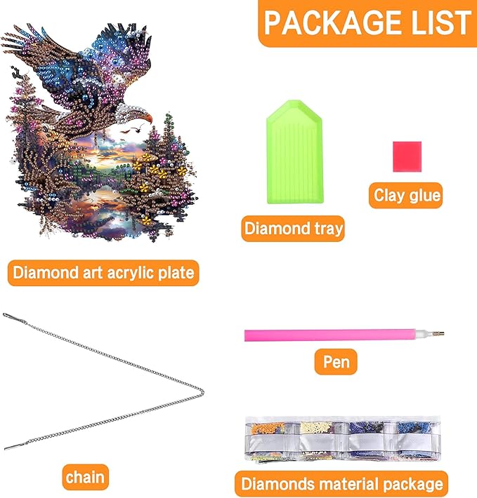 Ginfonr Diamond Painting Kits Hanging Pendant, Eagle Diamond Art Kits for Adults, Special Shaped Rhinestone Landscapes Diamond Art, Double Sided Home Hanging Kits for Garden Wall Window (8 x 8inch)