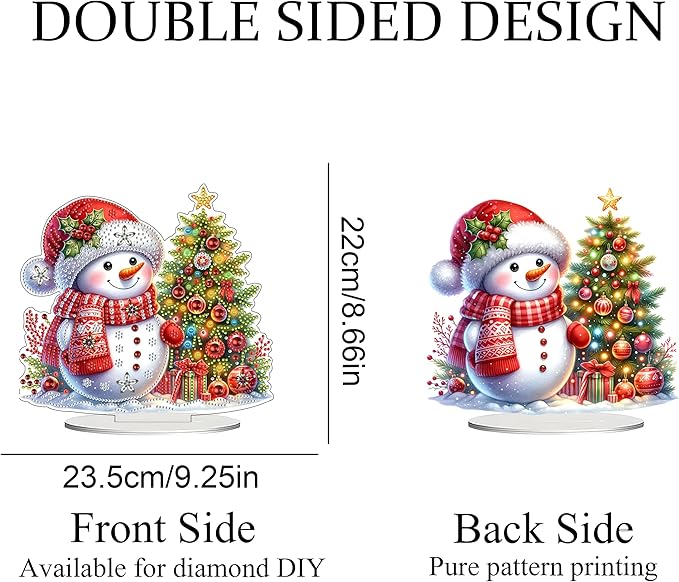 JJFox DIY 5D Tabletop Diamond Art Painting Kit， Desktop Ornament Special Shaped Rhinestone Desk Placement Ornament，Home Stand Up Gem Painting Craft Kit，Gift (Christmas Snowman)