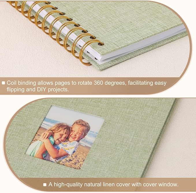 Scrapbook Photo Album 8x8 Inches 40 Pages Hardcover Kraft Paper Linen Cover Scrap Book Memory Book DIY Scrapbook Albums for Wedding Baby Boyfriend Travel Anniversary Family, GreenGrass