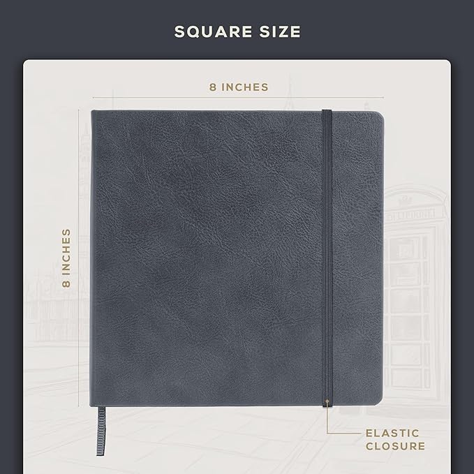Beechmore Books Square Mixed Media Sketchbook - 8x8 Inch Professional Art Journal, 160 GSM / 98 lb Ivory Paper, Perforated Pages, Vegan Leather Hardcover, Lay-Flat Design for Drawing & Doodling