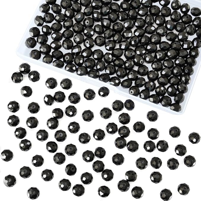 laopottbeads 220 pcs 10mm round crystal glass beads for diy jewelry, ideal for bracelets, necklaces, pendants, and handmade craft projects(black)