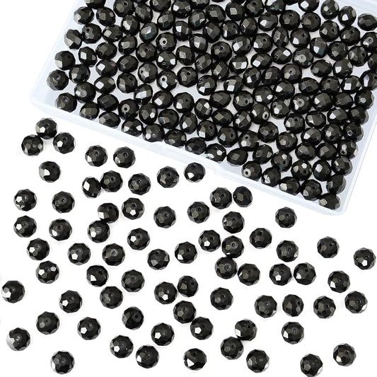 laopottbeads 220 pcs 10mm round crystal glass beads for diy jewelry, ideal for bracelets, necklaces, pendants, and handmade craft projects(black)