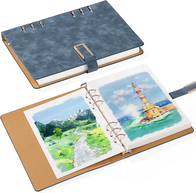 Prudiut 30 Sheets Watercolor Sketchbook, 140 lb/300 GSM Watercolor Journal Cold Press Watercolor Paper Watercolor Notebook for Painting, Drawing, Mixed Media(9.1x6.3 in)