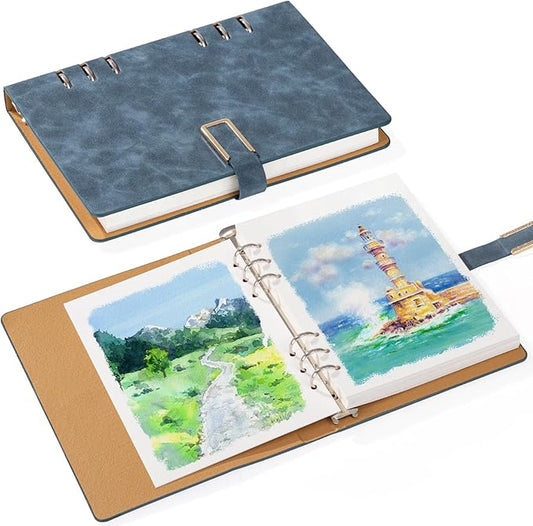 Prudiut 30 Sheets Watercolor Sketchbook, 140 lb/300 GSM Watercolor Journal Cold Press Watercolor Paper Watercolor Notebook for Painting, Drawing, Mixed Media(9.1x6.3 in)
