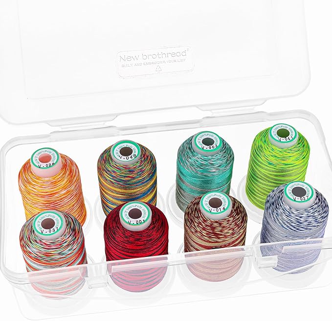 New brothread - 20 Options - 8 Snap Spools of 1000m Each Polyester Embroidery Machine Thread with Clear Plastic Storage Box for Embroidery & Quilting - Variegated Color2