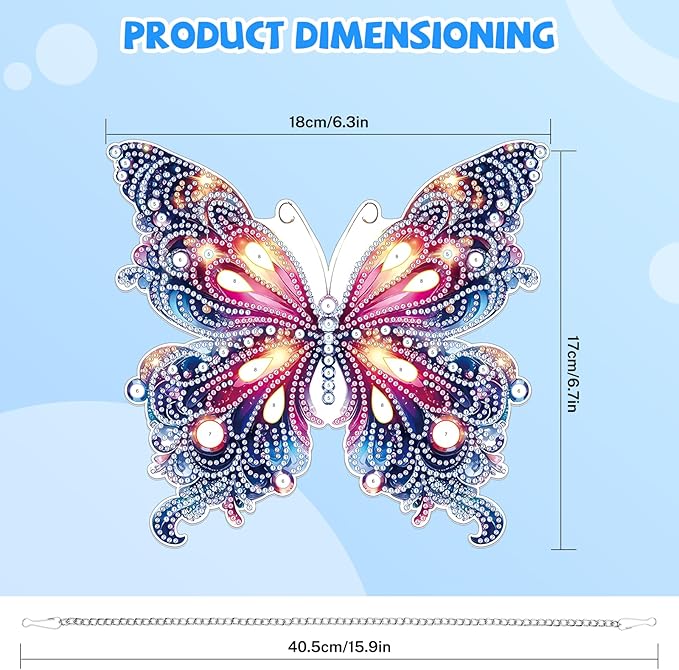 Bowetile Butterfly Diamond Art Hanging Kits for Adults, 5D Special Shape Diamond Painting Pendant Kits, Animal Gem Art Suncatchers Painting Ornament for Home Garden Wall Decor
