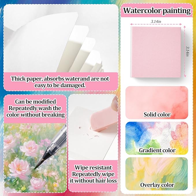 Mini Watercolor Paint Set, 24 Colors Portable Pocket Watercolour Travel Kit with 15 Grid Wood Paint Palette, Sketchbook, Metal Clip, Water Brush for Painters Artists Students