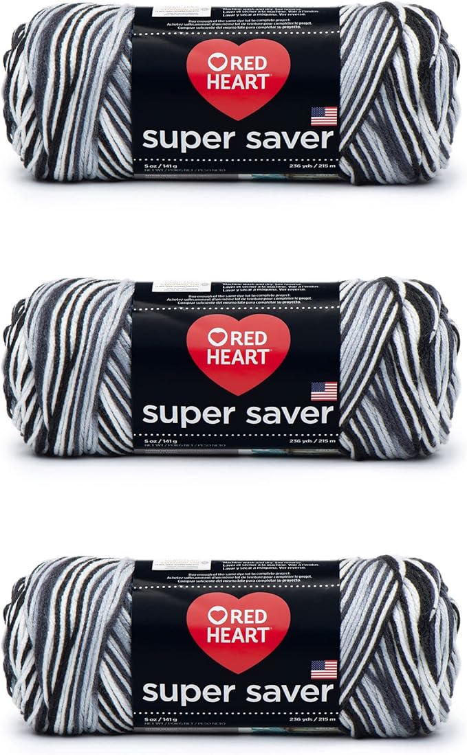 Red Heart Super Saver Yarn, 3 Pack, Zebra 3 Count