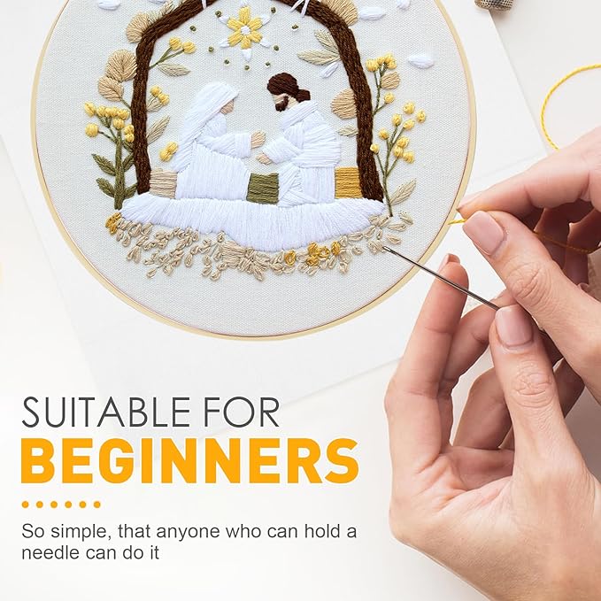 Christian Nativity Embroidery Kit for Beginners Adults Easy Embroidery Starter Kit Nativity Patterns Cross Stitch Kits Full Embroiderys Hoop Kits Needlepoint Kits with Instruction Needles and Thread