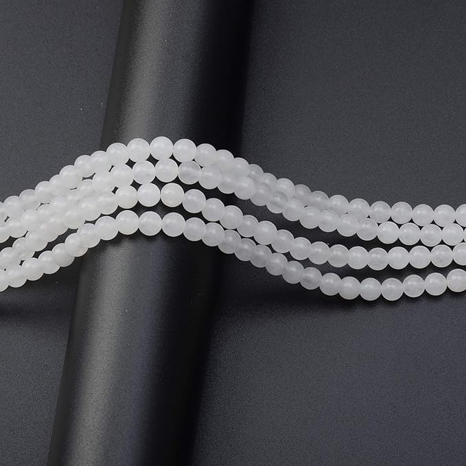 LPBeads 200Pcs Polished 6mm Round Natural White Jade Gemstone Loose Beads with Stretch Cord for Jewelry Making Bracelets