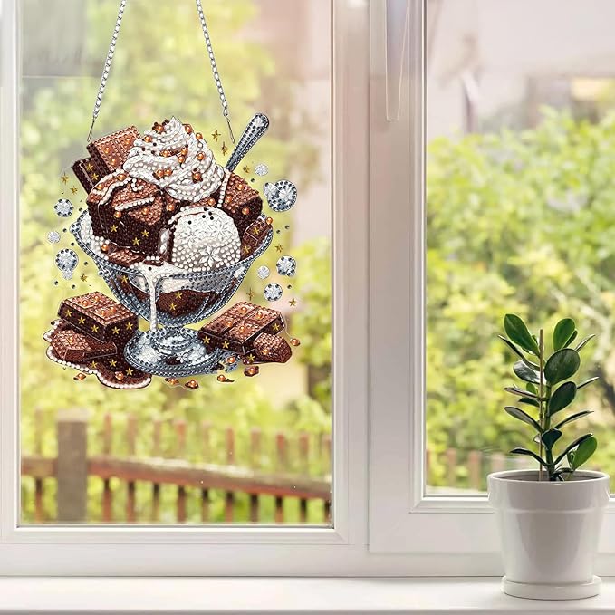MAXBYE Diamond Art Kits for Adults Hanging Pendant, Chocalate and Ice Cream DIY Special Shaped Diamonds Painting Double Sided Rhinestone Gem Art for Beginners Gift Window Wall Door Decoration 8×8 Inch