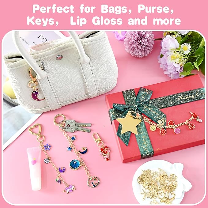 VvLons Lip Gloss Keychain Making Kit, 375Pcs Bag Charm Kit DIY Craft Supplies with Key Chain Hooks, Jump Rings, Lobster Clasps, Chains & Tools, Custom Jewelry Making Kit for Mothers Day Gifts