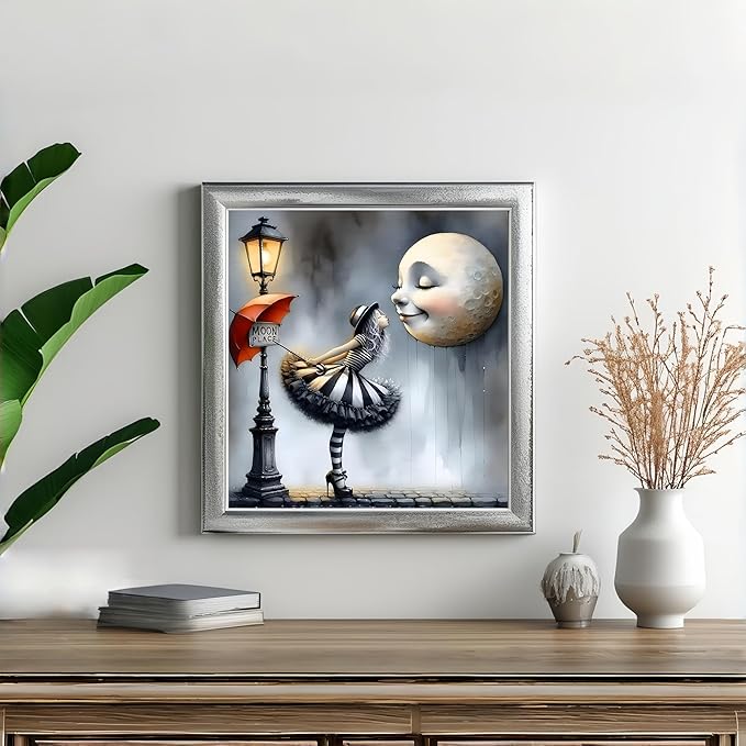 Diamond Art Kits for Adults Girl Kissing the Moon, DIY 5D Diamond Painting Kit for Beginners, Full Round Drill Gem Art Dots for Adults, Diamond Dots Paintings Crafts Home Wall Decor 14X14 Inch