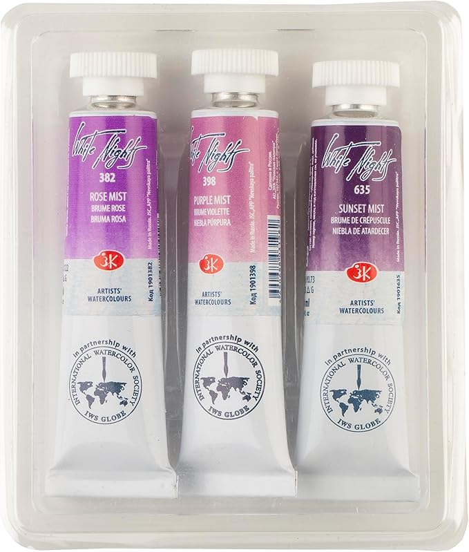 White Nights Extra Fine Artists Grade Professional Watercolor Set 3 * 10ml Tubes Granulating Colors by Nevskaya Palitra (Sunset)