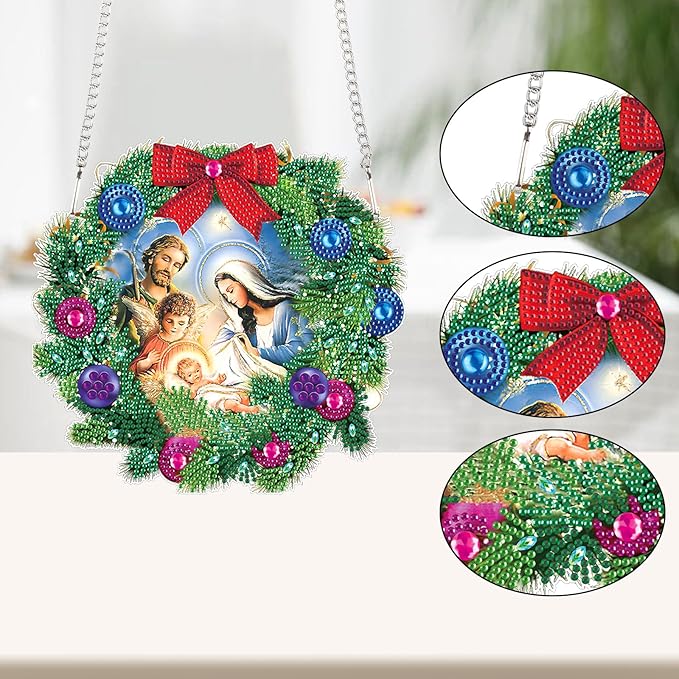 8.5x8.9inch Diamond Painting Kits Hanging Pendant DIY Family Wreath Ornaments Shaped Diamond