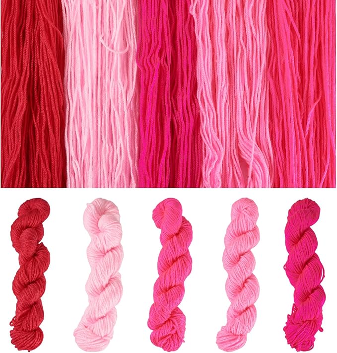 Cheriswelry 5 Skeins Soft Acrylic Fiber Yarn for Knitting 2.2mm Pink Theme Craft Sewing Cord Threads for Weaving Multicolor Skeins Yarn kit for Crochet Beginners Adults