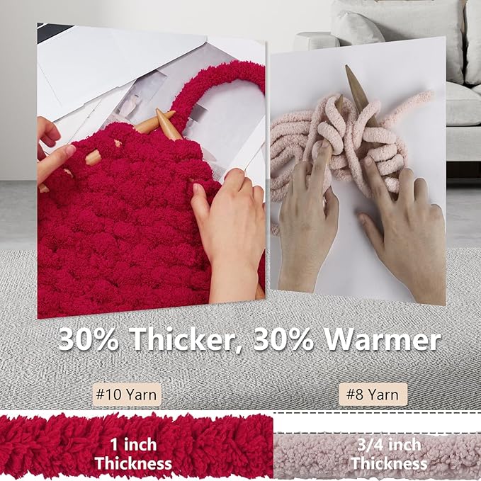 Chunky Yarn for Hand Knitting - #10 Chunky Chenille Yarn, Jumbo Big Thick Chunky Yarns for Crocheting, Super Bulky Chunky Knit Blanket Yarns, 8 Skein (25 yds 8 oz Each Skein), Cherry Red