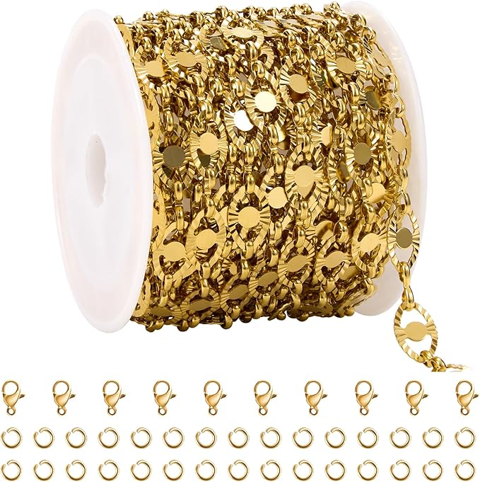 16.4 Feet Gold Plated Oval Link Chains Roll Strong Stainless Steel Chain for Jewelry Making