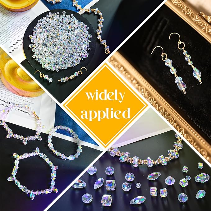 1500 Pcs Crystal Glass Beads for Jewelry Making – 12 Styles Bicone, Rondelle, Cube, Teardrop & 3mm Spacer Beads, DIY Bracelet Necklace Earring Craft Kit with Organizer Box(AB Color)