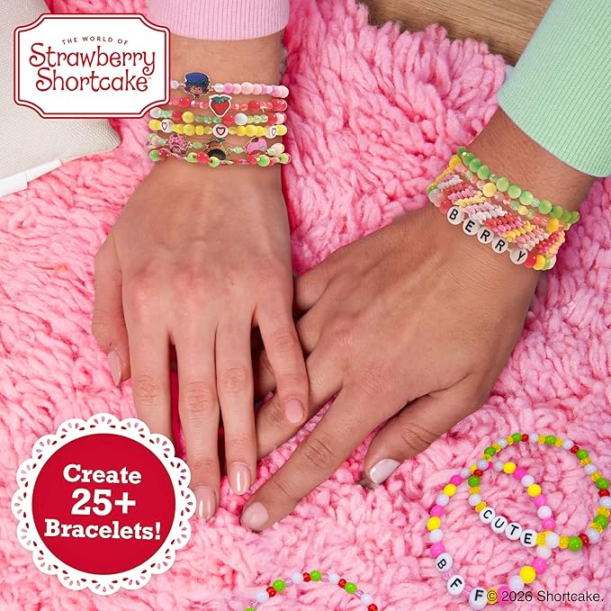Strawberry Shortcake™ Rainbow Jewelry, DIY Friendship Bracelet Kit, Create Over 15 Accessories, Includes Beads, Metal Charms, Cording, Strawberry-Shaped Bead Case