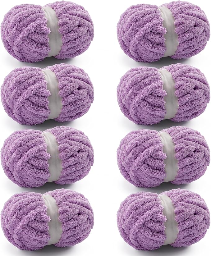 8 Pcs Chunky Yarn for Hand Knitting - Chunky Chenille Yarn for Crocheting - Fluffy Yarn for Crochet - Jumbo Yarn for Hand Knitting 25 yds 7.7 oz of Super Bulky Yarn (Light Purple)